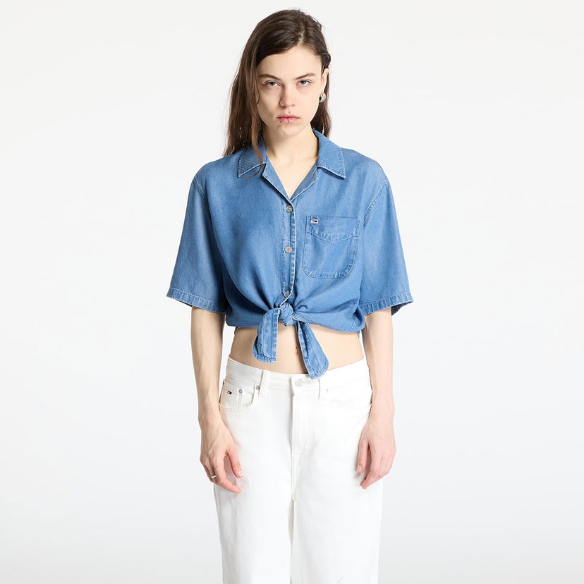 Srajce Tommy Hilfiger Tommy Jeans Women's Chambray Tie Front Short Sleeve Shirt Modra | DW0DW20603 1A4