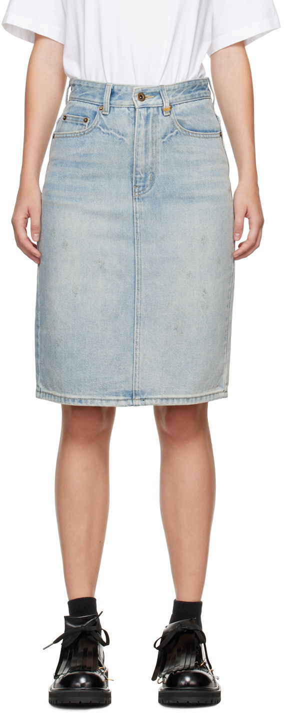 Krila We11done Washed Denim Midi Skirt Modra | WD-DS2-24-372-W-SK