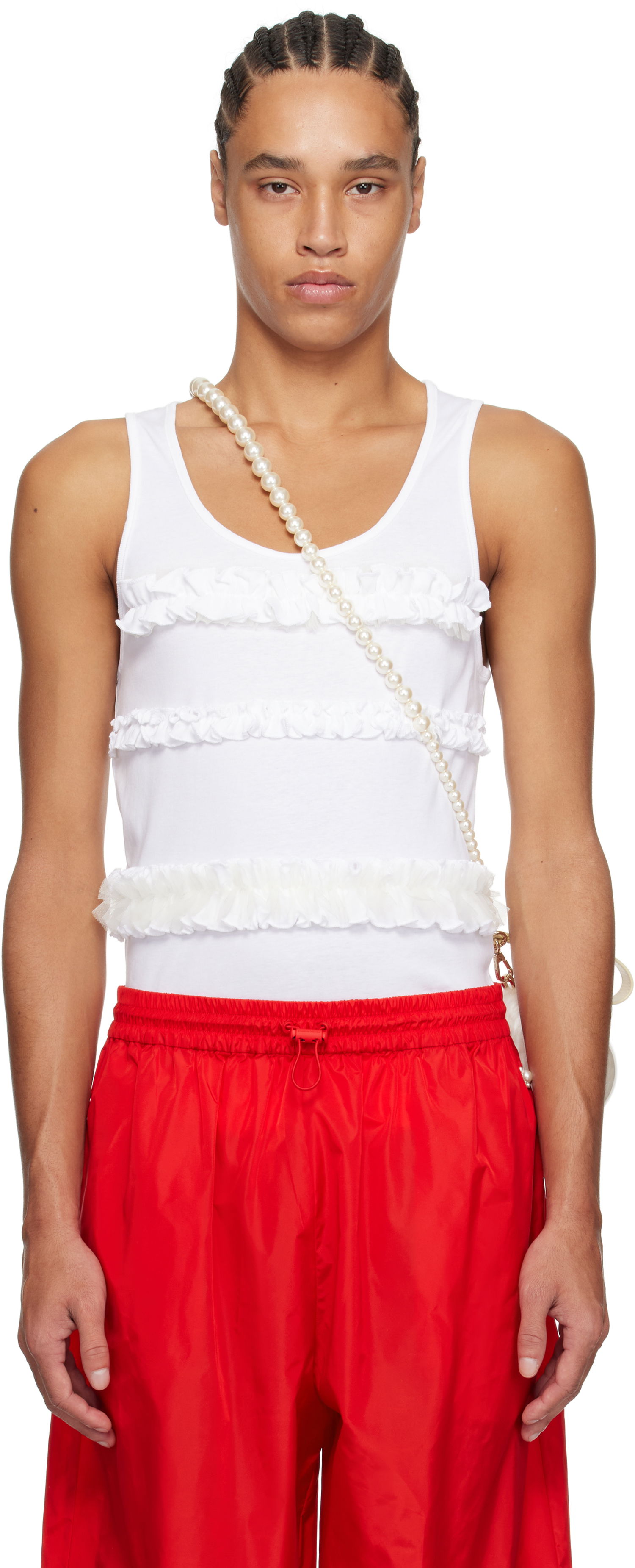 Majica brez rokavov Simone Rocha Simone Rocha Ruffle Frill Tank Top Bela | 5324F 0553, 0