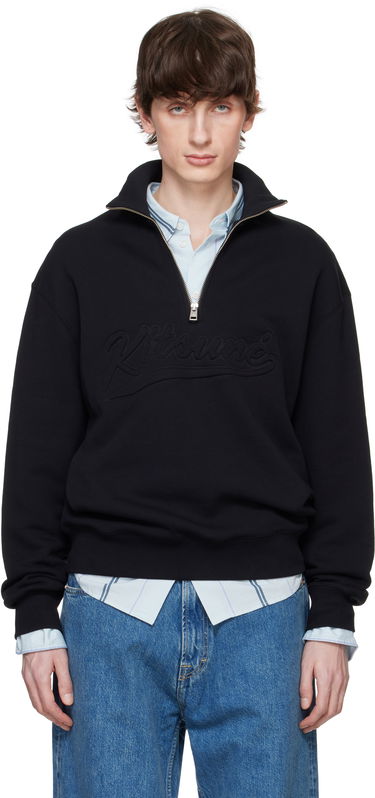 Pulover MAISON KITSUNÉ Maison Kitsuné Varsity Half Zip Sweater Črna | OM00302KM0321, 0