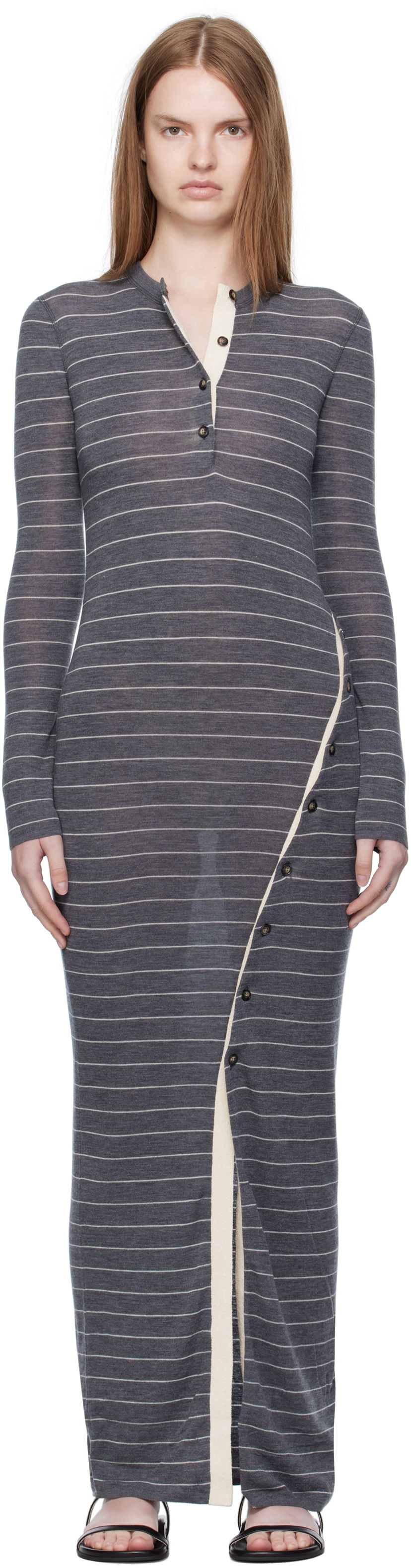 Obleke Nanushka Nanushka Dakoa Striped Terry Merino Maxi Dress Siva | NW25PFDR03994