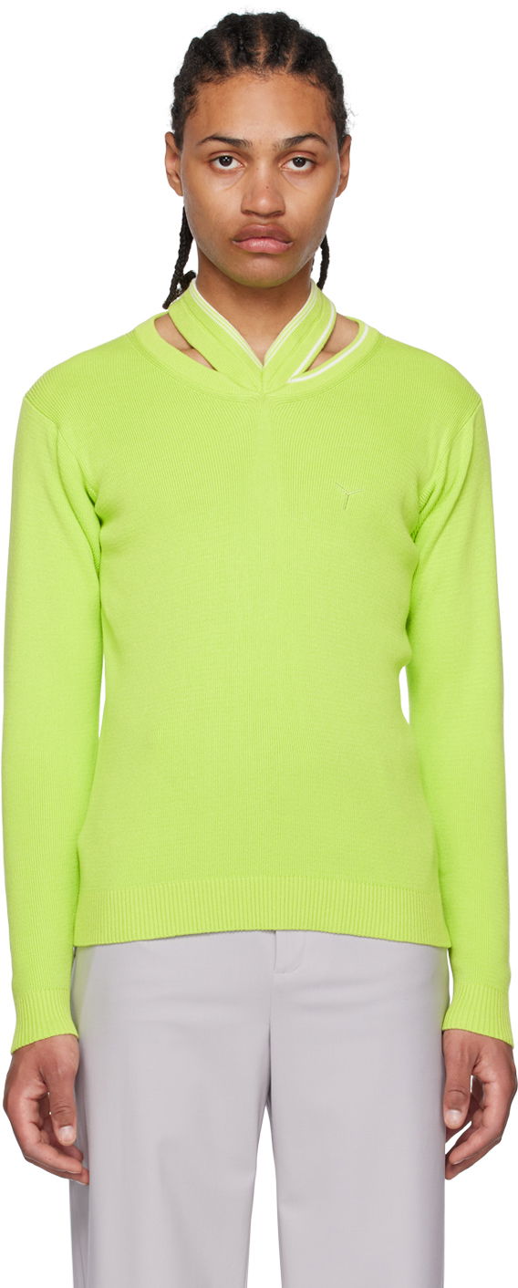 Pleteni pulover Y/PROJECT Cutout Crewneck Sweater Zelena | MPULL79-S24, 0
