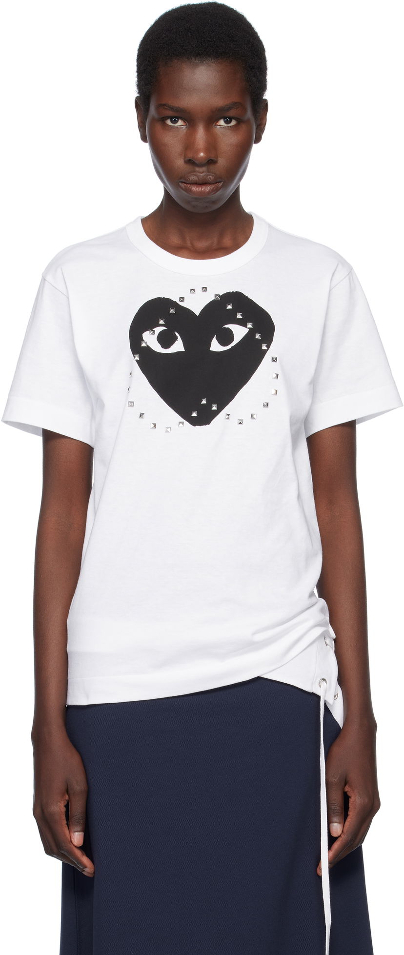 Majica Comme des Garçons PLAY Stud Print Heart T-Shirt Bela | AX-T804-051