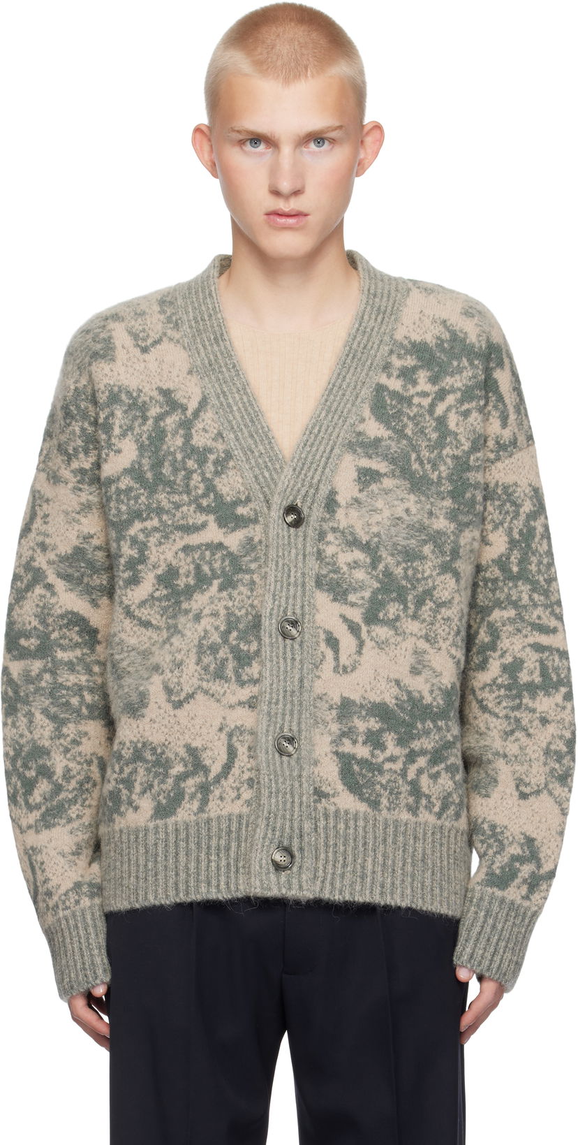 Pleteni pulover AMI Alpaca Mohair Jacquard Cardigan Zelena | UKC048.KN0060
