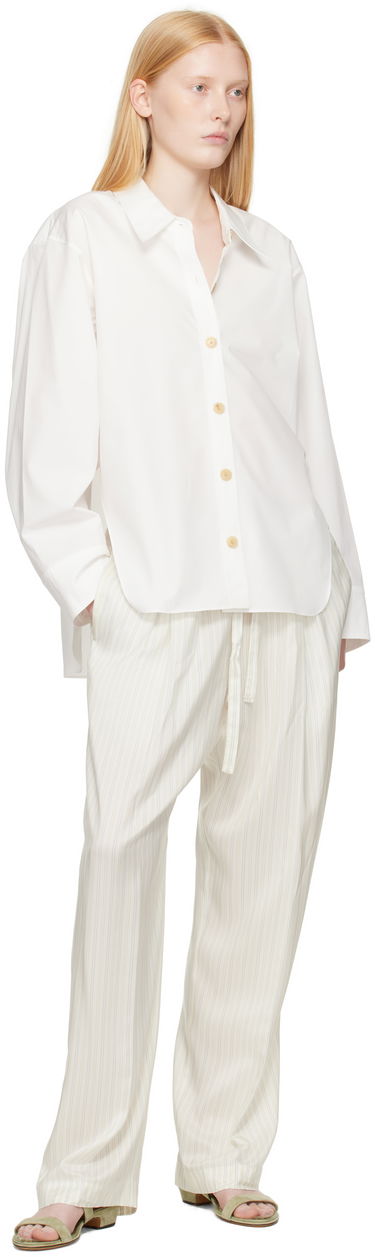 Hlače Khaite KHAITE Trenton Striped Drawstring Trousers Bela | 31603003, 3