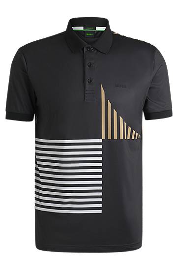 Polo majica BOSS Active Stretch-Jersey Polo Shirt with Digital Print Črna | 50539506