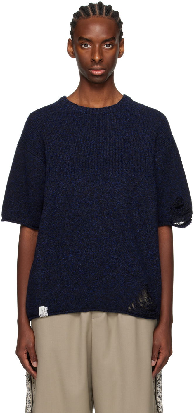 Dres ADER ERROR Distressed Knit T-Shirt Mornarica | BN01SSKT0501BK, 0