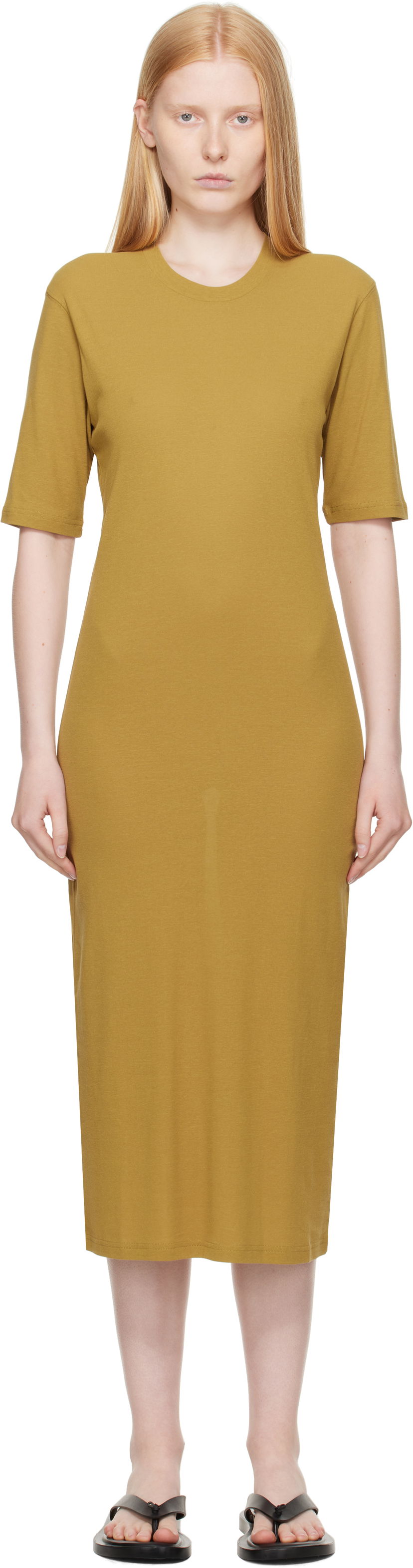 Obleke AMI AMI Paris Cotton Short Sleeve Maxi Dress Rumena | FDR271.JE0101