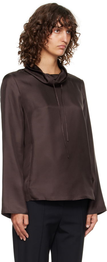 Srajce Loulou de Saison Loulou de Saison Cyna Silk Cowl Neck Blouse Rjava | CYNA, 1