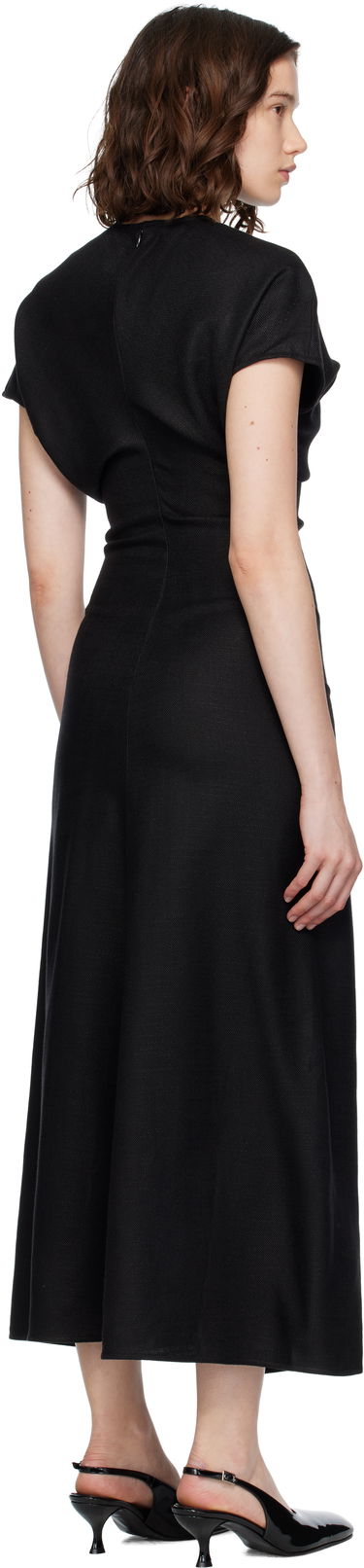 Obleke TOTEME TOTEME Slouch Waist Basketweave Midi Dress Črna | 253-WRD1103-FB0461, 2