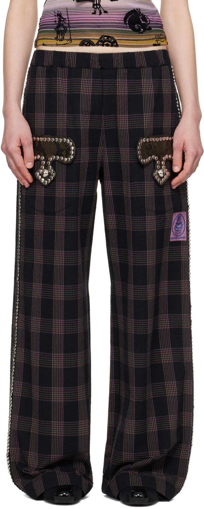 Hlače Chopova Lowena Chopova Lowena Annex Plaid Trousers with Mushroom Appliqué Črna | 4099