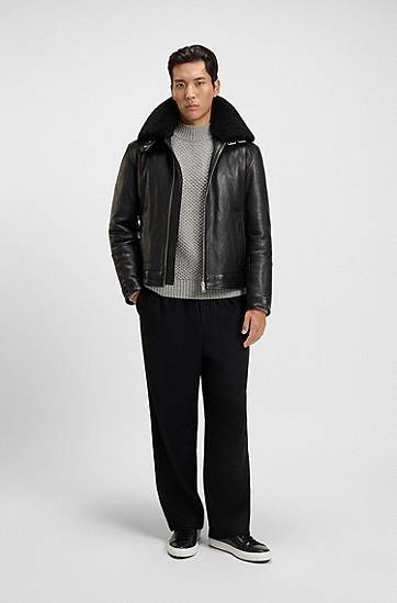 Pleteni pulover BOSS Structured Knit Virgin-Wool Sweater Siva | 50550008, 1