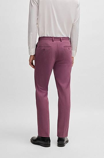 Hlače BOSS Slim-Fit Micro-Patterned Stretch Suit Trousers Lila | 50535040, 1
