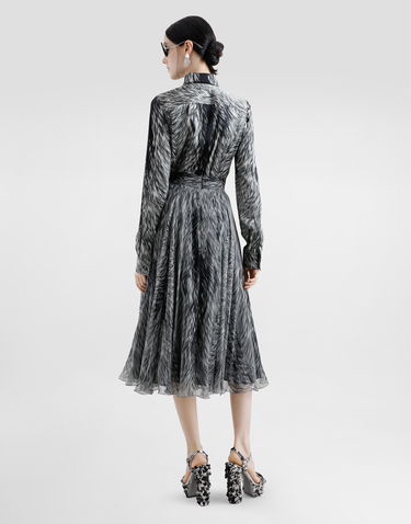 Krila Dolce & Gabbana Chiffon Calf-Length Circle Skirt with Fur Print Črna | F4C2VTIS1X3HI3VQ, 2