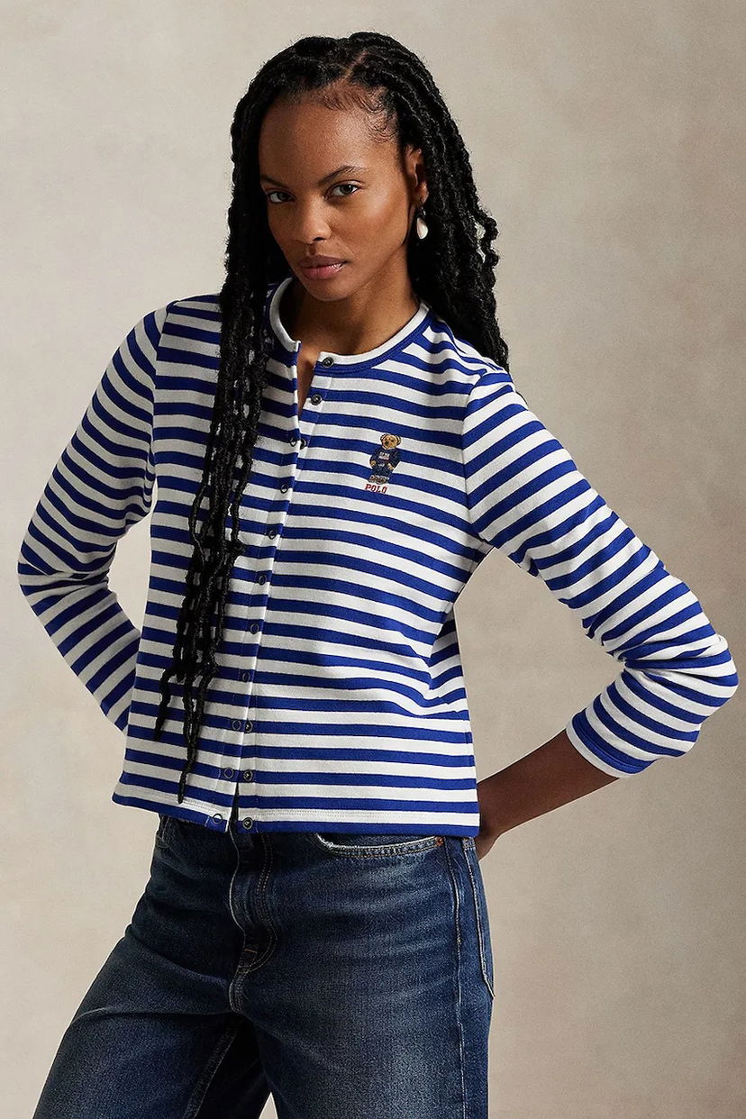 Pleteni pulover Polo by Ralph Lauren Polo Ralph Lauren Striped Cardigan with Bear Logo Modra | 211963465