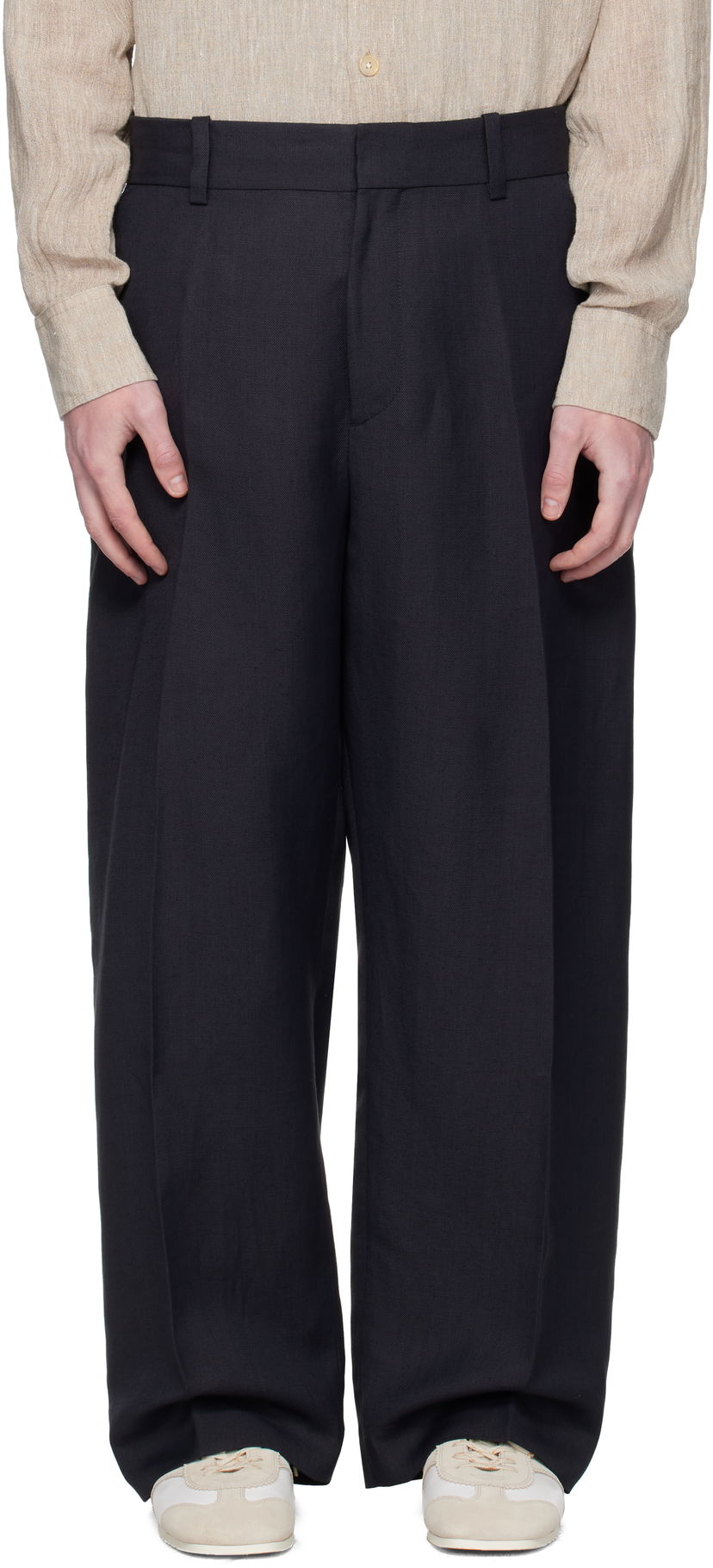 Hlače Studio Nicholson Studio Nicholson Fume Wide-Leg Trousers Mornarica | FUME SNM - 1377
