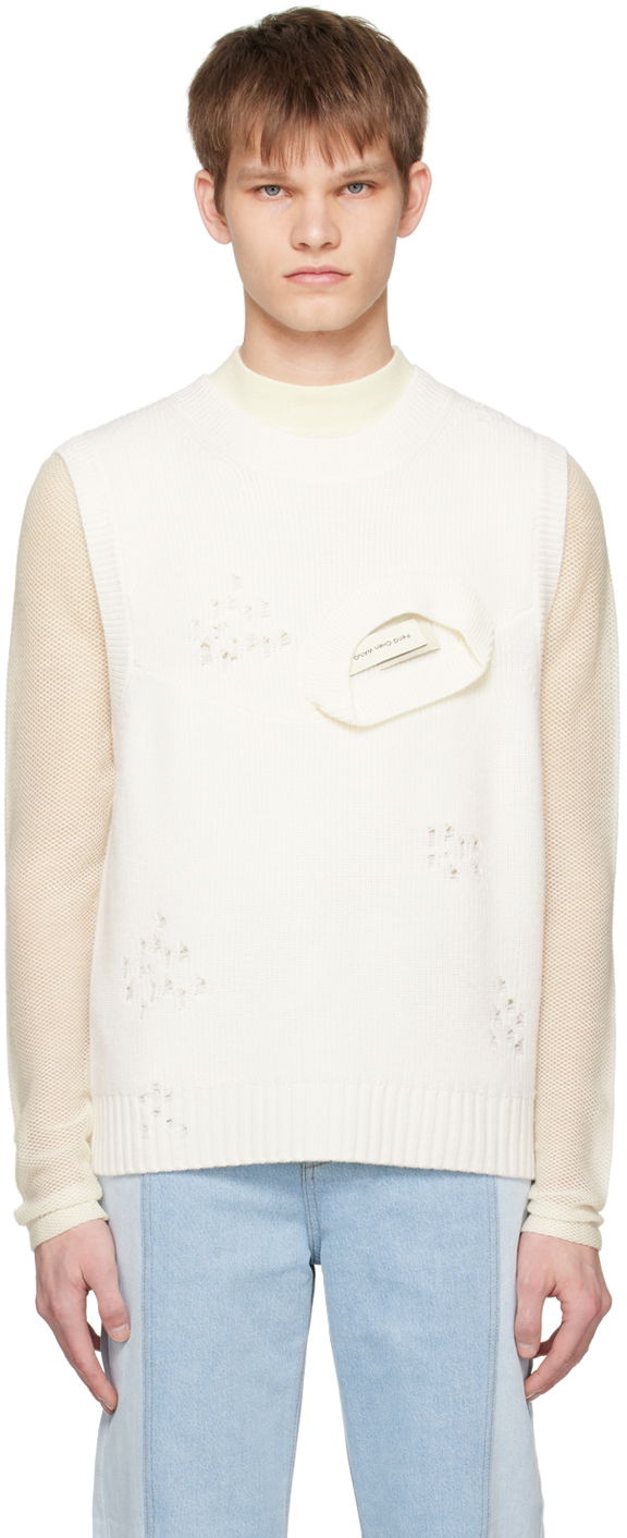 Pleteni pulover Feng Chen Wang Feng Chen Wang Distressed Vest Bela | FUS15KT06, 0