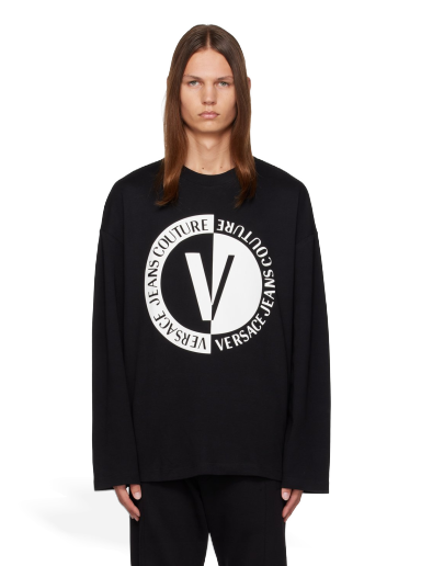 Majica Versace Jeans Couture V-Emblem Long Sleeve T-Shirt Črna | E75GAHG06_ECJ01G