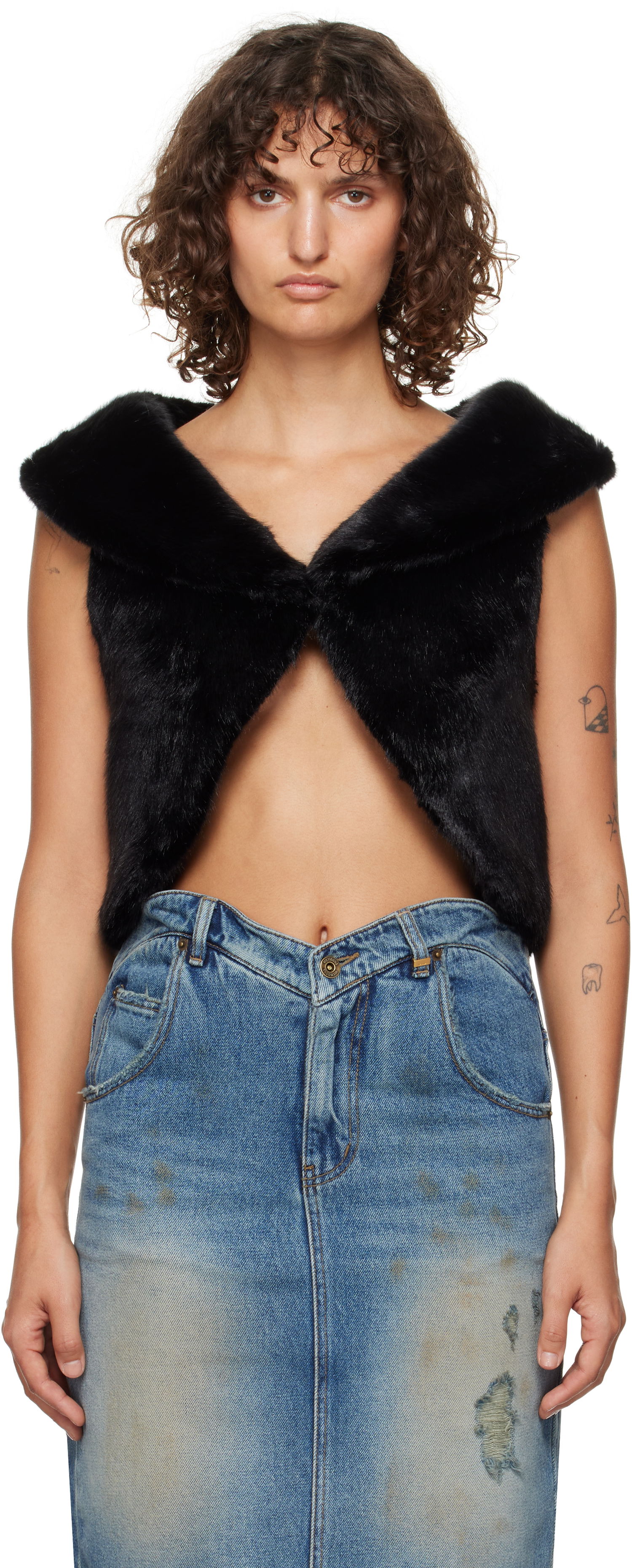 Telovnik We11done We11done Cropped Faux-Fur Vest Črna | WD-F93-24-026-W-BK, 0