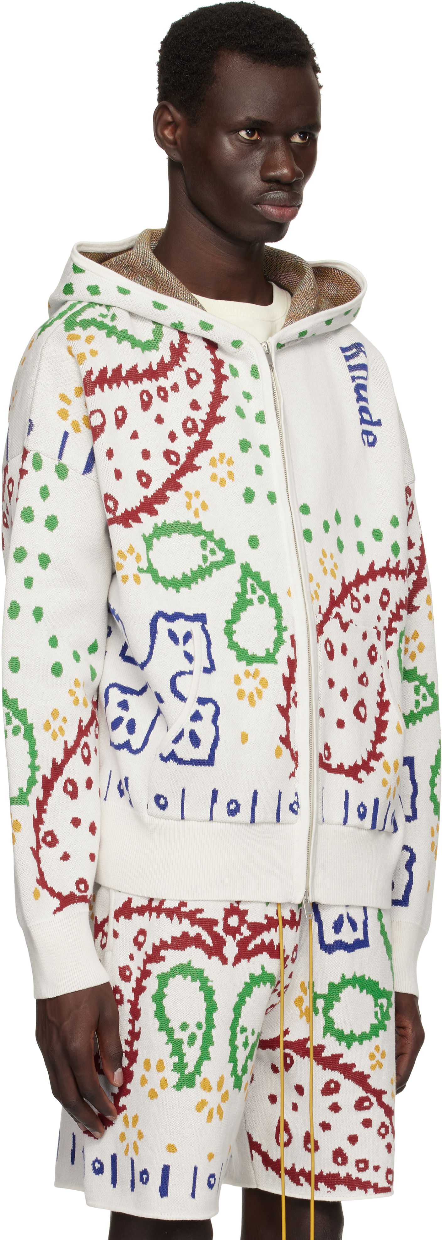 Pulover Rhude Rhude Bandana Knit Full-Zip Hoodie Bela | RHPS25HO01472, 1