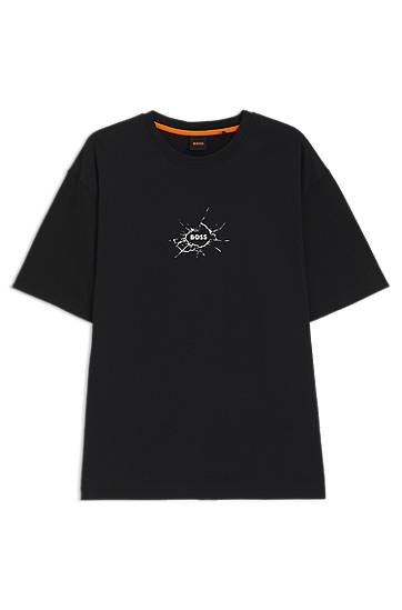 Majica BOSS BOSS Relaxed-Fit Cotton T-Shirt with Logo Artwork Črna | 50546370