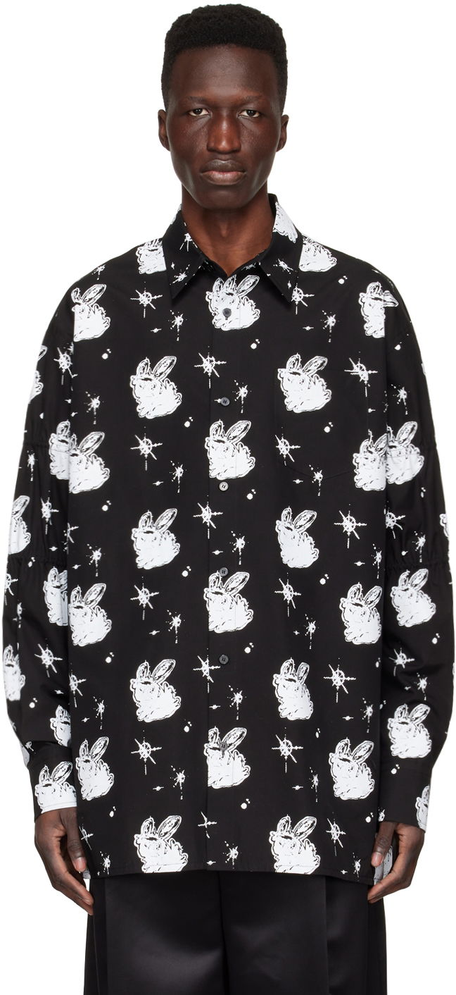 Srajce We11done We11done Cotton Poplin Space Bunny Print Shirt Črna | WD-BL1-22-142-M-BK