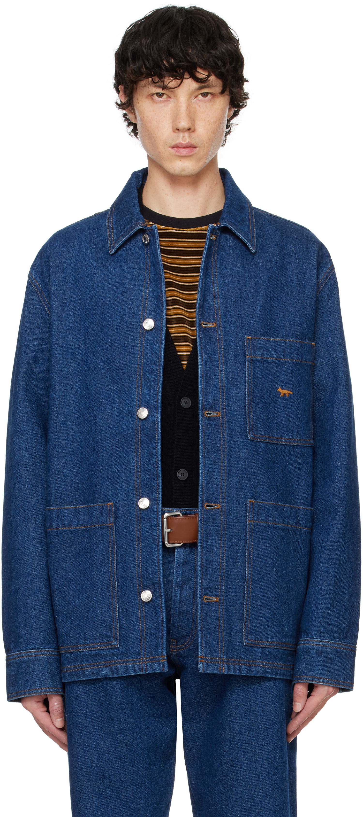 Jakna MAISON KITSUNÉ Workwear Denim Jacket Modra | MM00415WW5023, 0