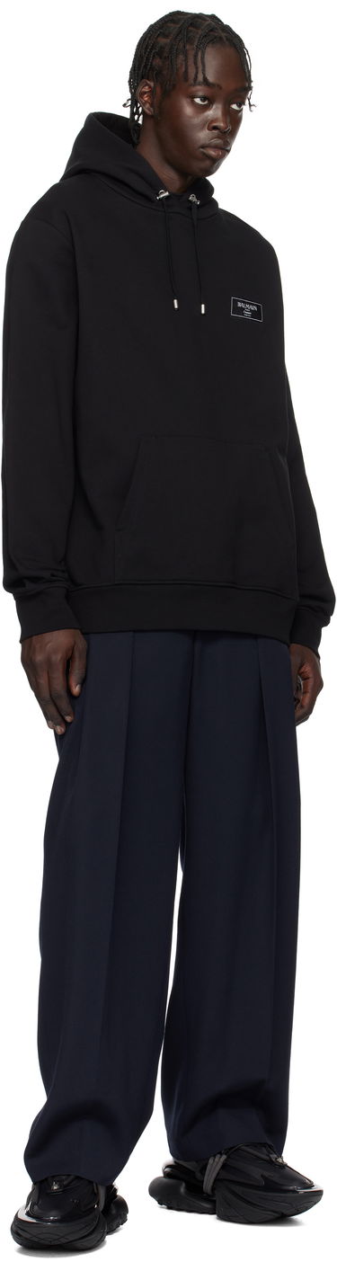 Pulover Balmain Couture Label Black Hoodie Črna | EH1JT047BC91, 3