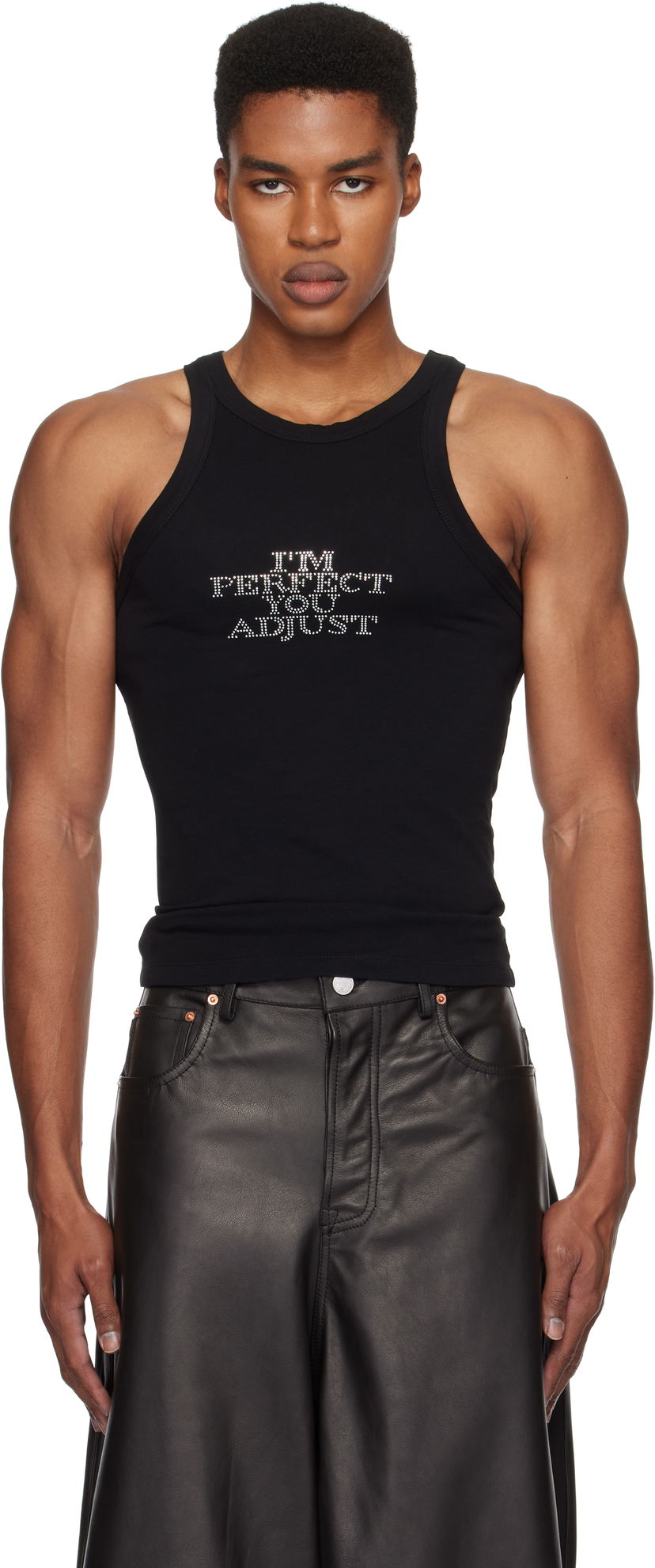Majica brez rokavov VETEMENTS Rhinestone 'I'm Perfect You Adjust' Tank Top Črna | UA66TO610B