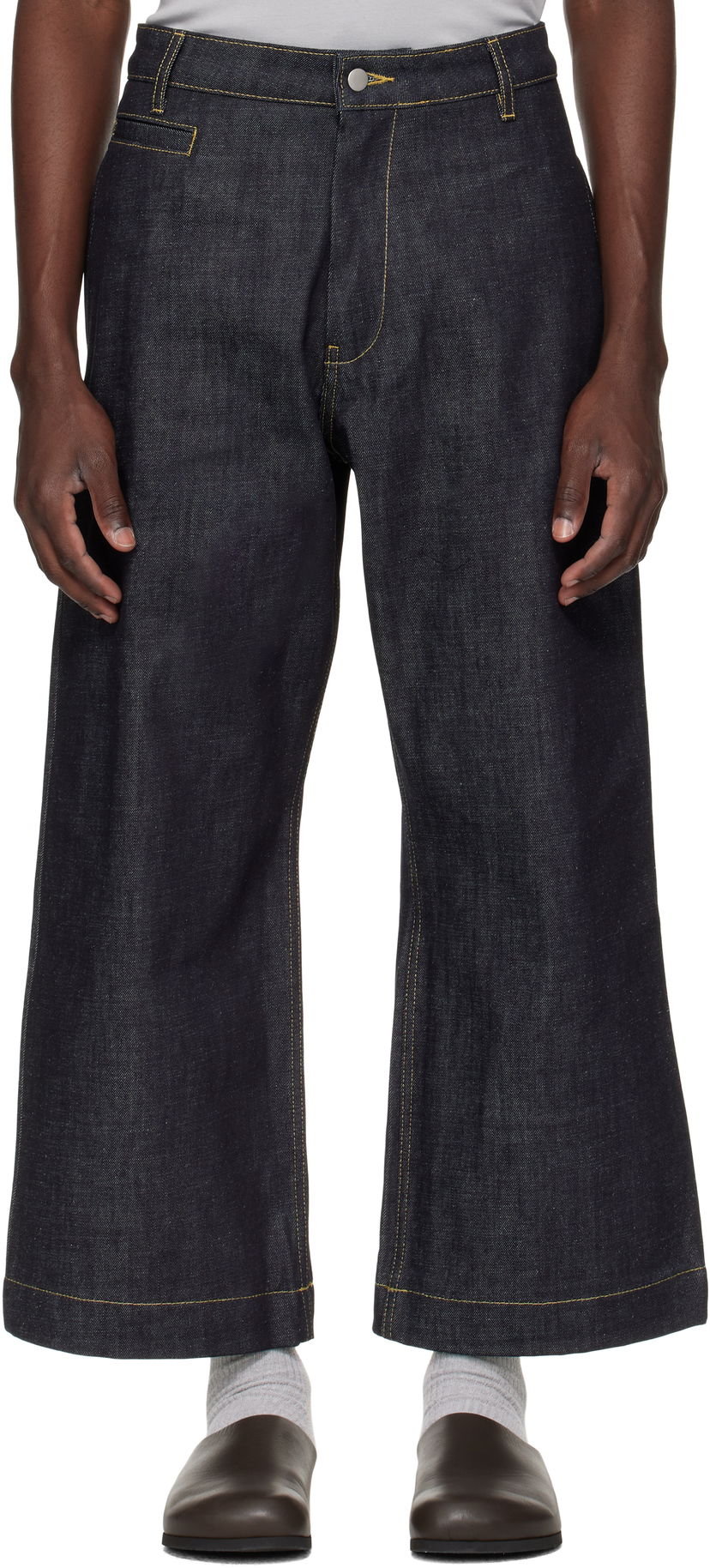 Kavbojke Studio Nicholson Pyad Wide-Leg Contrast-Stitch Denim Jeans Modra | PYAD SNM - 1246