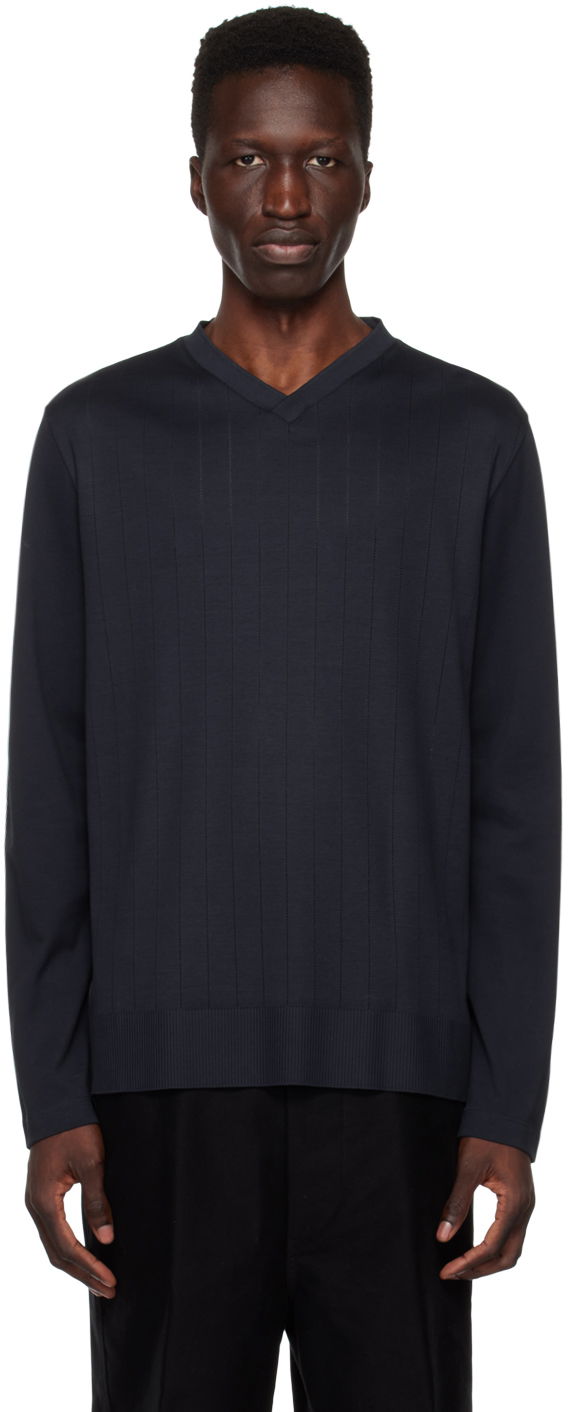 Pleteni pulover Paul Smith Paul Smith V-Neck Long Sleeve T-Shirt Mornarica | M1R-040Y-K01765-49