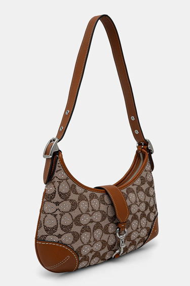 Torba za čez ramo Coach Brown Signature Embellished Canvas Shoulder Bag Rjava | CW654, 1