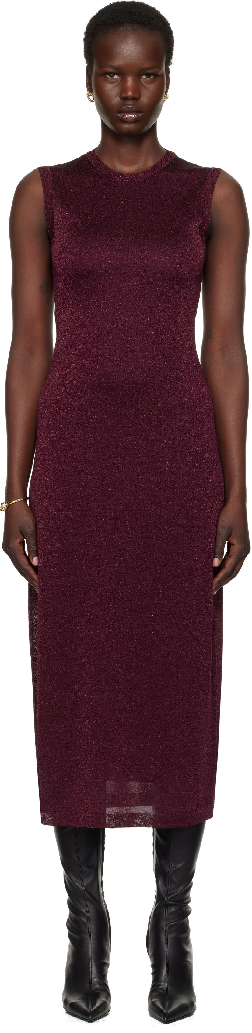 Obleke FERRAGAMO Salvatore Ferragamo Lurex Maxi Dress Bordo | 781280