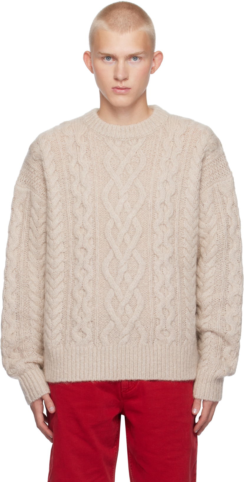 Pleteni pulover ISABEL MARANT Isabel Marant Erick Cable Knit Sweater Bež | PU0542HA-B3L07H