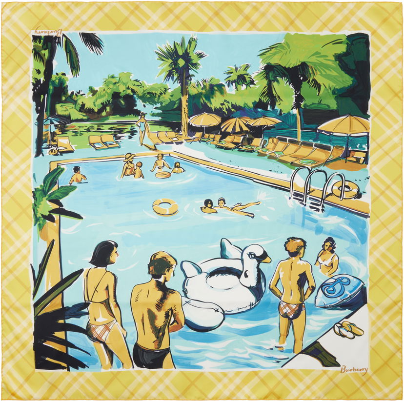 Šala Burberry Burberry Pool Party Print Silk Scarf Rumena | 8108249