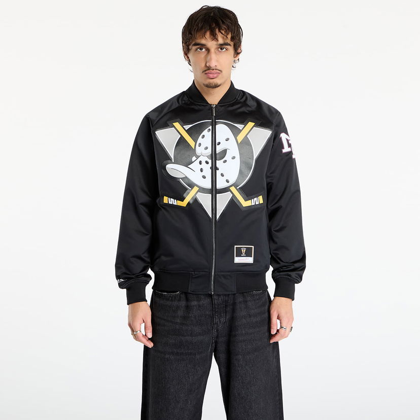Bomber jakna Mitchell & Ness NHL Maxxed Out Satin Jacket Ducks 1992 Teemu Selanne Črna | JK11279-ADUBLCK