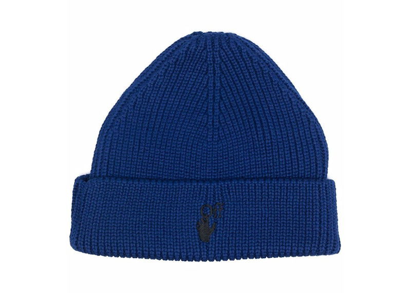 Beanie Off-White Off-White Hand Off Ribbed Knit Beanie Modra | OMLC016F21KNI0014510