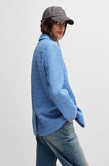 Jakna BOSS Relaxed Fit Textured Bouclé Jacket Modra | 50534453, 1