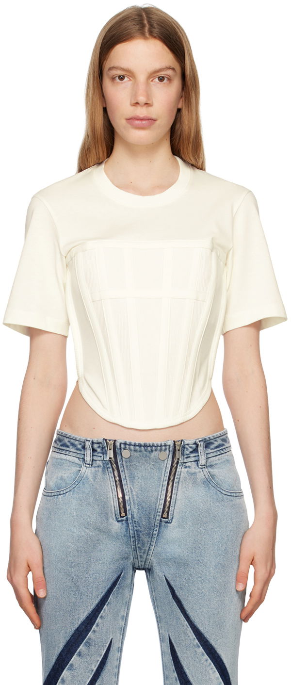 Krop-top Dion Lee Corset T-Shirt Bela | C3097R23