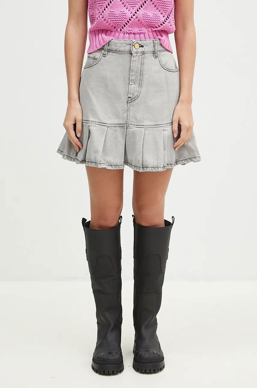 Krila GANNI Future Denim Pleated Mini Skirt Siva | J1550