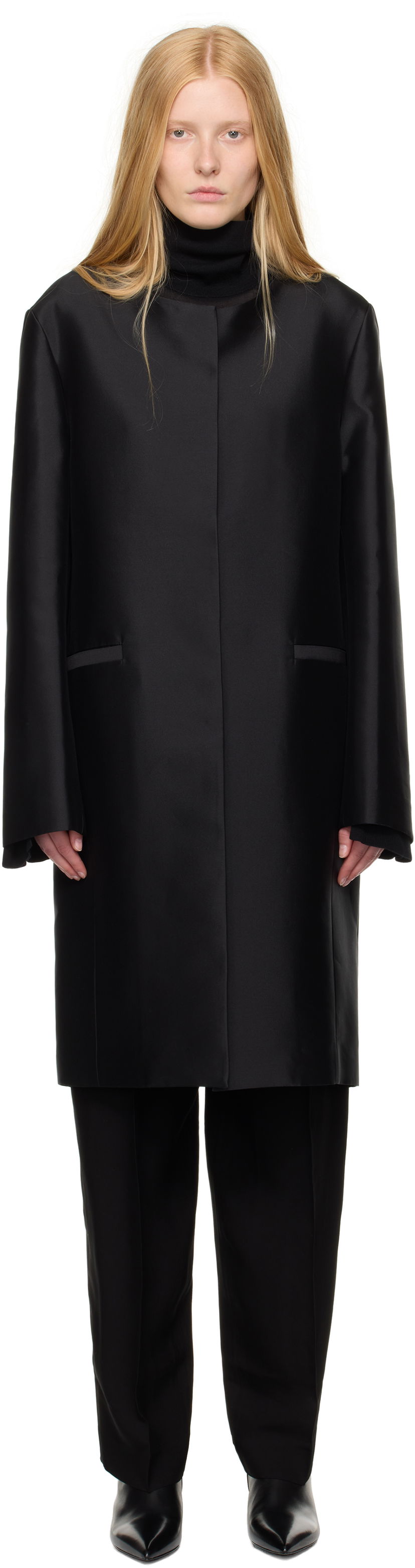 Plašči TOTEME TOTEME Collarless Coat Črna | 253-WRO0213-FB0429