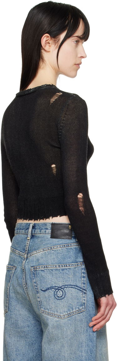 Pleteni pulover R13 R13 Flaming Heart Cropped Sweater Črna | R13WY042-Y016B, 2