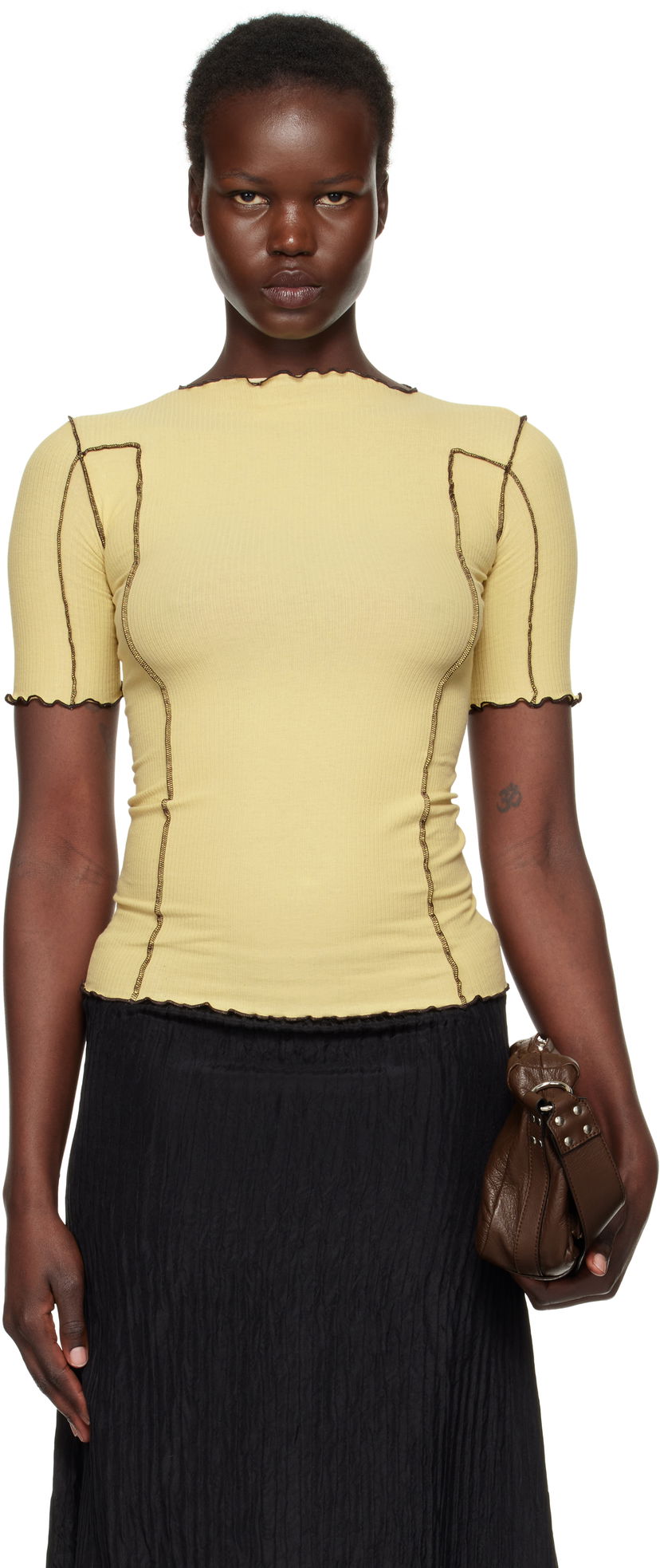 Majica Baserange Baserange Omato 3/4 Sleeve Lettuce Edge T-Shirt Rumena | TTO3-RB-SP25