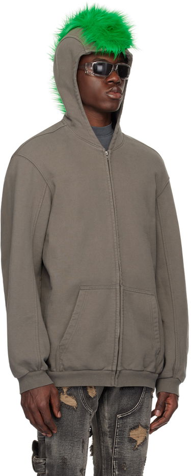 Pulover We11done Faux-Fur Zip-Up Hoodie Siva | WD-TJ1-24-884-U-CH, 1