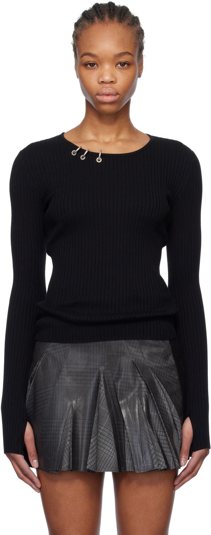 Pleteni pulover We11done We11done Pierced Knit Top Črna | WD-KT0-25-688-W-BK