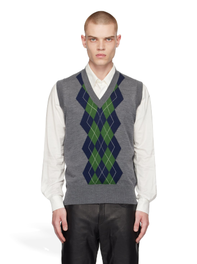 Pleteni pulover AMI Argyle Vest Siva | HKS703.KN0005