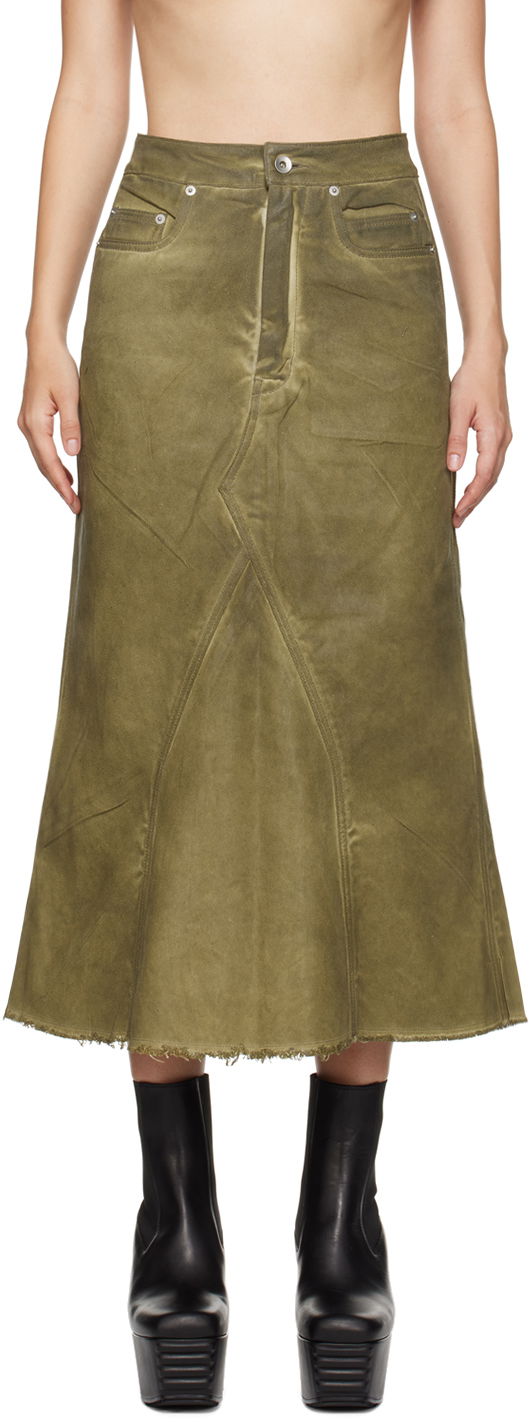 Krila Rick Owens Godet Denim Midi Skirt Zelena | DS02D2345 DCF, 0