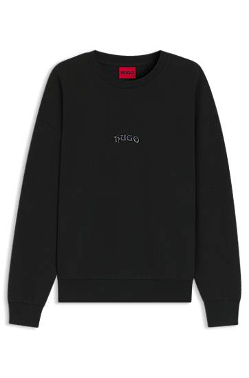 Pulover BOSS Cotton-blend crew-neck sweatshirt with embroidered logo Črna | 50546800
