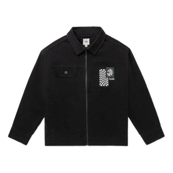 Jakna Vans Printing Embroidered Lapel Zip Jacket Črna | VN0A7Q19BLK