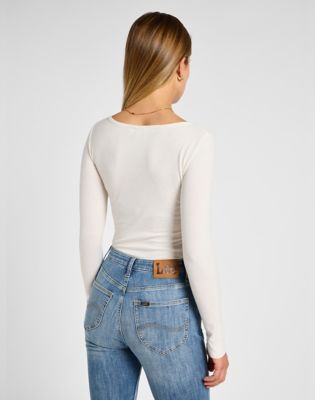 Majica Lee Slim Long Sleeve Boat Neck Tee Bela | 112355203